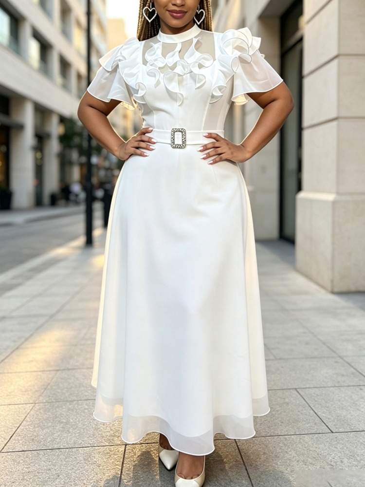 Women'S Semi Formal Evening Wear - Semi-Formal White Chiffon Midi Dress for