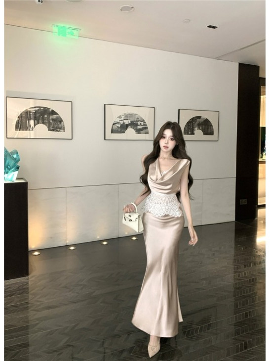 Women Formal Wear For Summer - Elegant Lace Splice Sleeveless Vest And