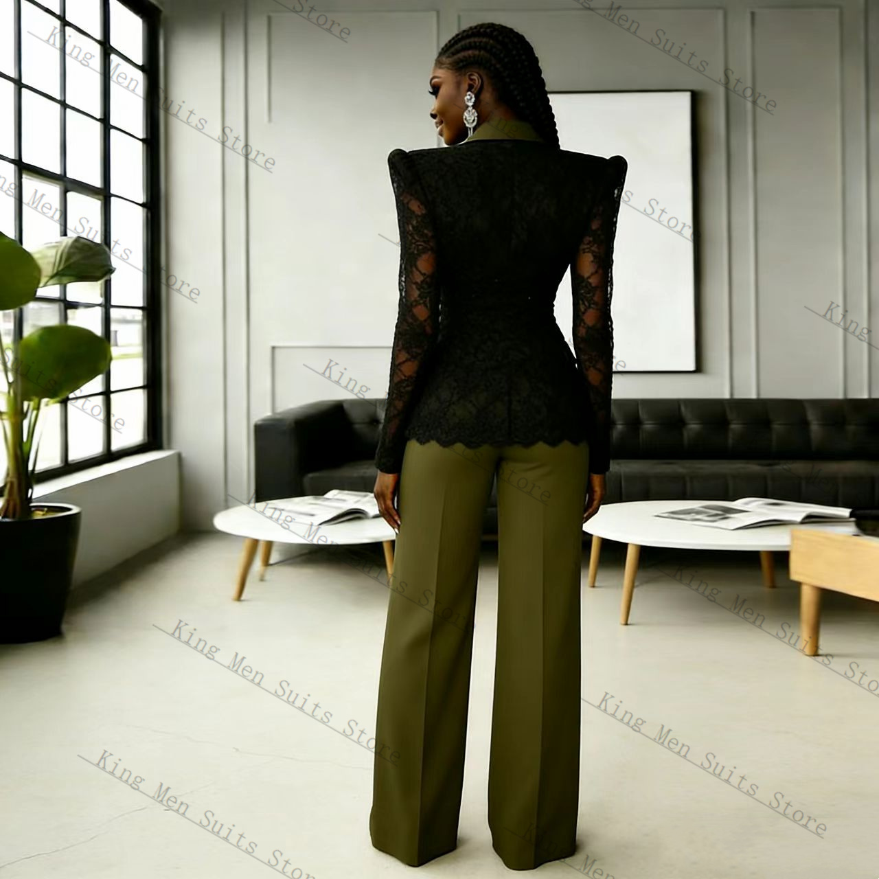 Green Black Lace Women Suit Se - Women'S Formal Wear For Wedding Guest 评论和价格