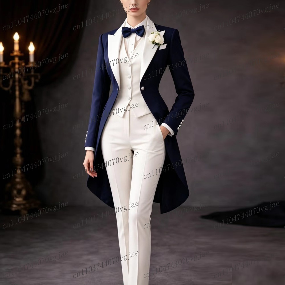 Navy Blue And White Long Women - Women'S Formal Wear Suits 评论和价格