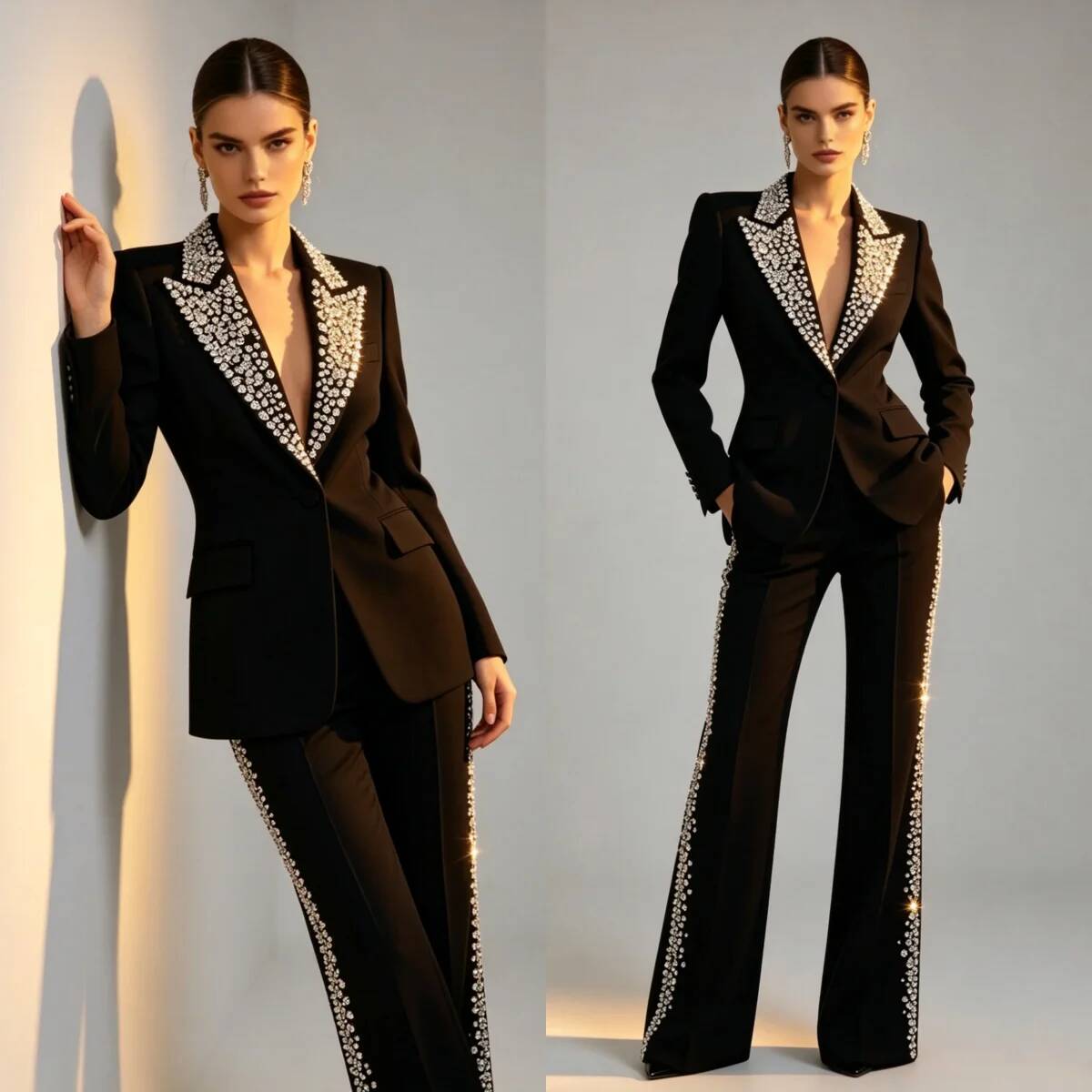 Fashion Crystals 2 Pieces Suit - Women Formal Wear For Plus Size 评论和价格