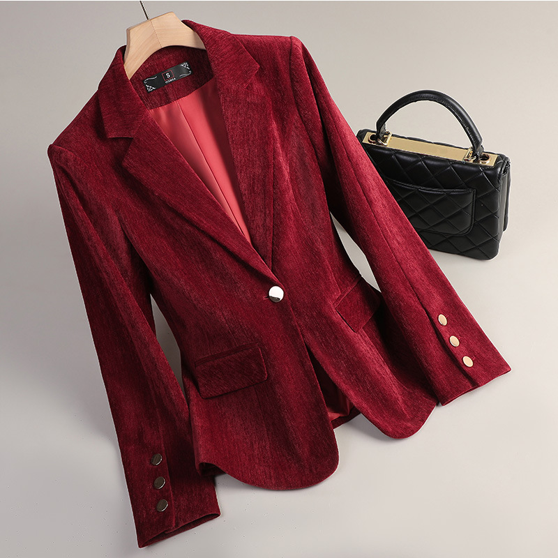 Yellow Gold Velvet Blazer Wome - Formal Winter Wear Women Jacket 评论和价格
