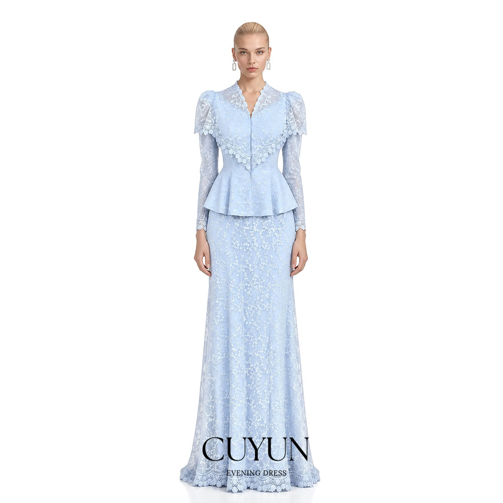 CUYUN Light Blue Puff Sleeve L - Women'S Semi Formal Evening Wear 评论和价格
