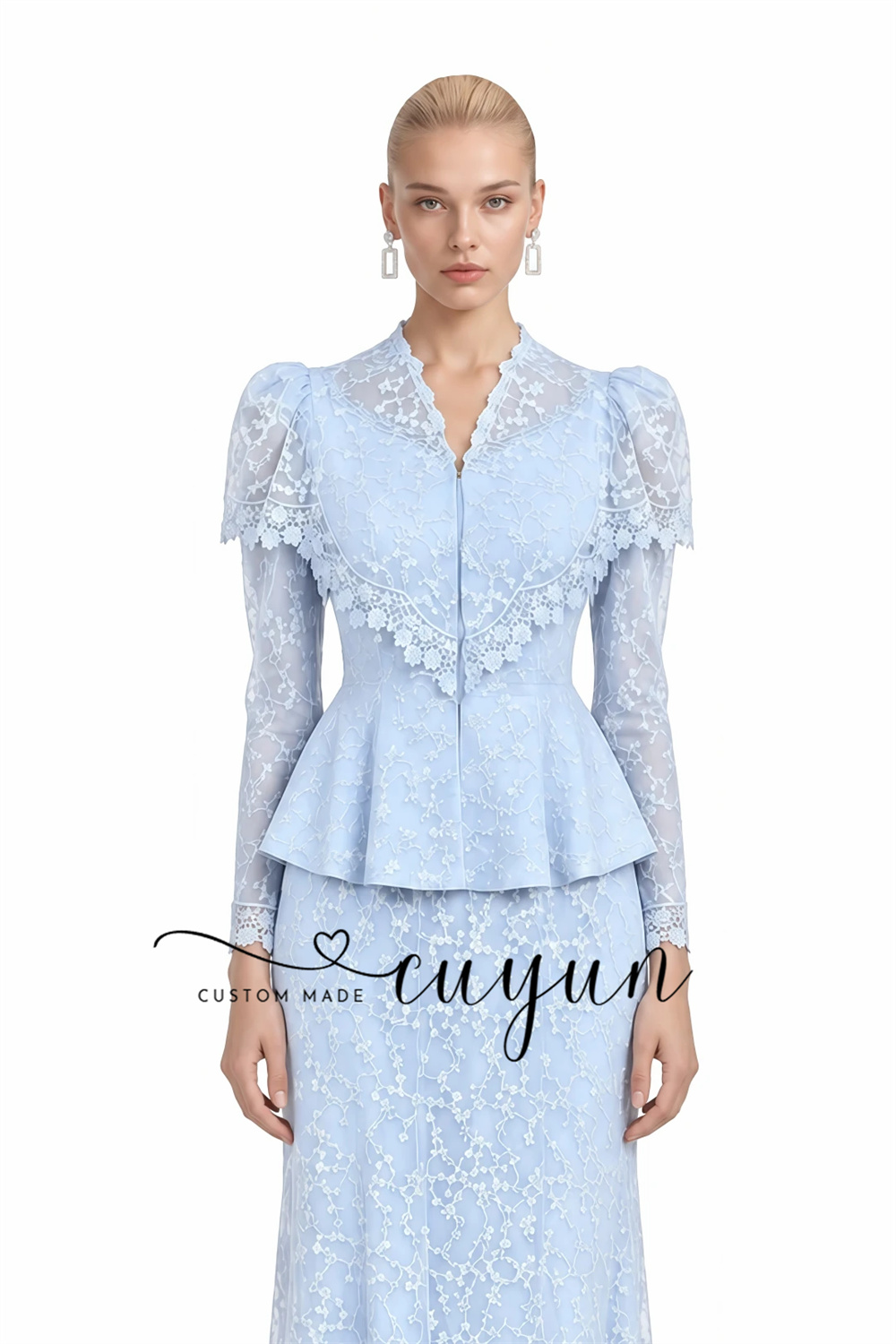 CUYUN Light Blue Puff Sleeve L - Women'S Semi Formal Evening Wear 评论和价格