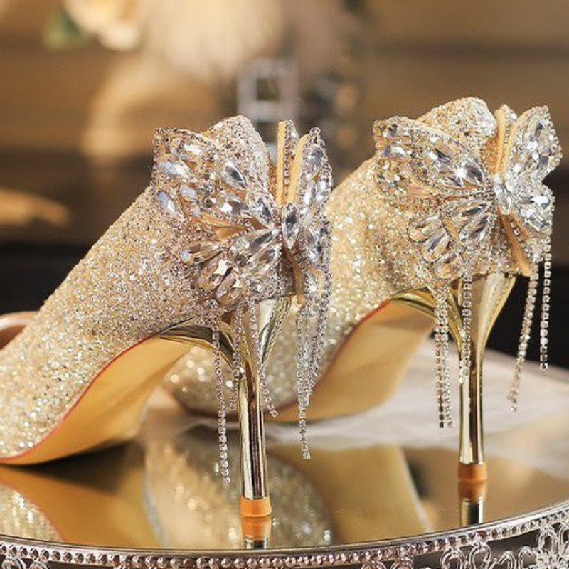 Rhinestone Bow Stiletto Single - Women Formal Wear For Wedding 评论和价格