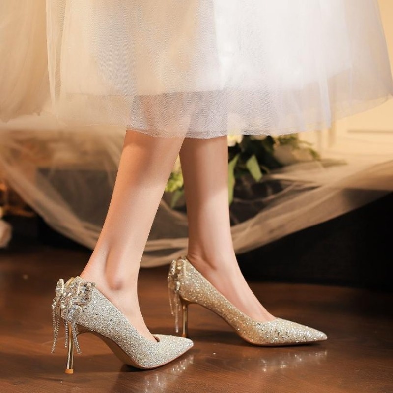 Rhinestone Bow Stiletto Single - Women Formal Wear For Wedding 评论和价格